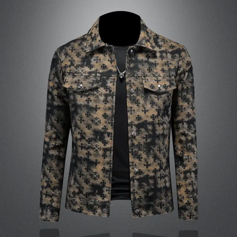 

Мужская повседневная джинсовая куртка, осенняя уличная одежда, однобортное пальто с отложным воротником, уличное повседневное барное пальто KTV, уличная мода