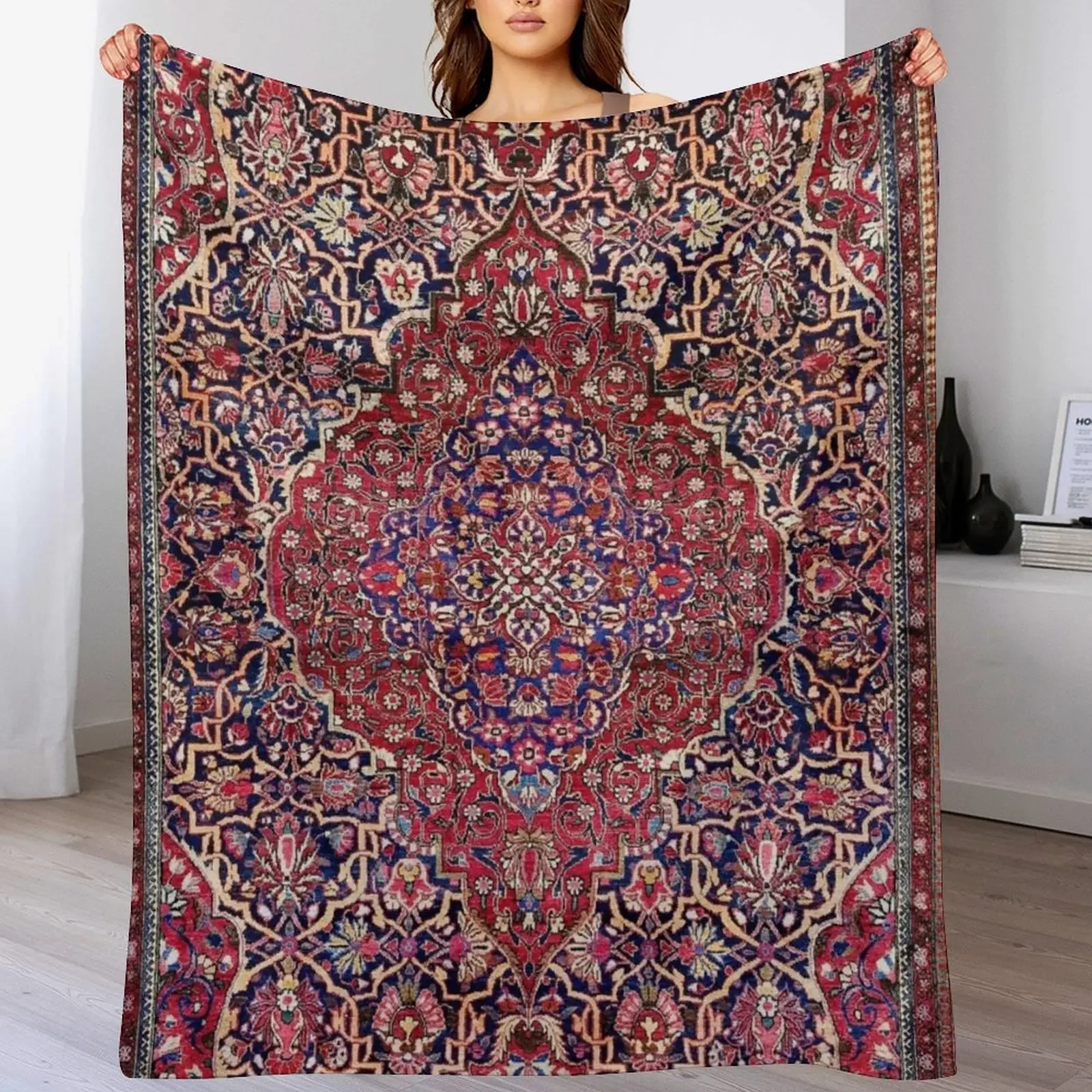 

Kashan Central Persian Silk Rug Print Throw Blanket Hairys warm winter Furry Blankets