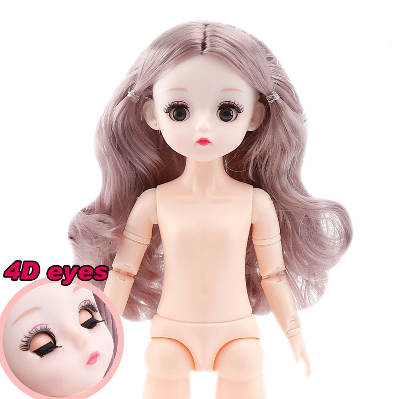 30 cm Manga Face Anime eyes Nude ​Doll Girl Body 1/6 with Head Brown Golden Long Hair bjd Doll 3D 4D eyes 23 Movable Joints