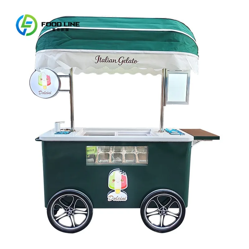 

Custom Commercial Mobile Ice Cream Carts, Complete Ice Cream Vending Equipment with Freezers and Troughs