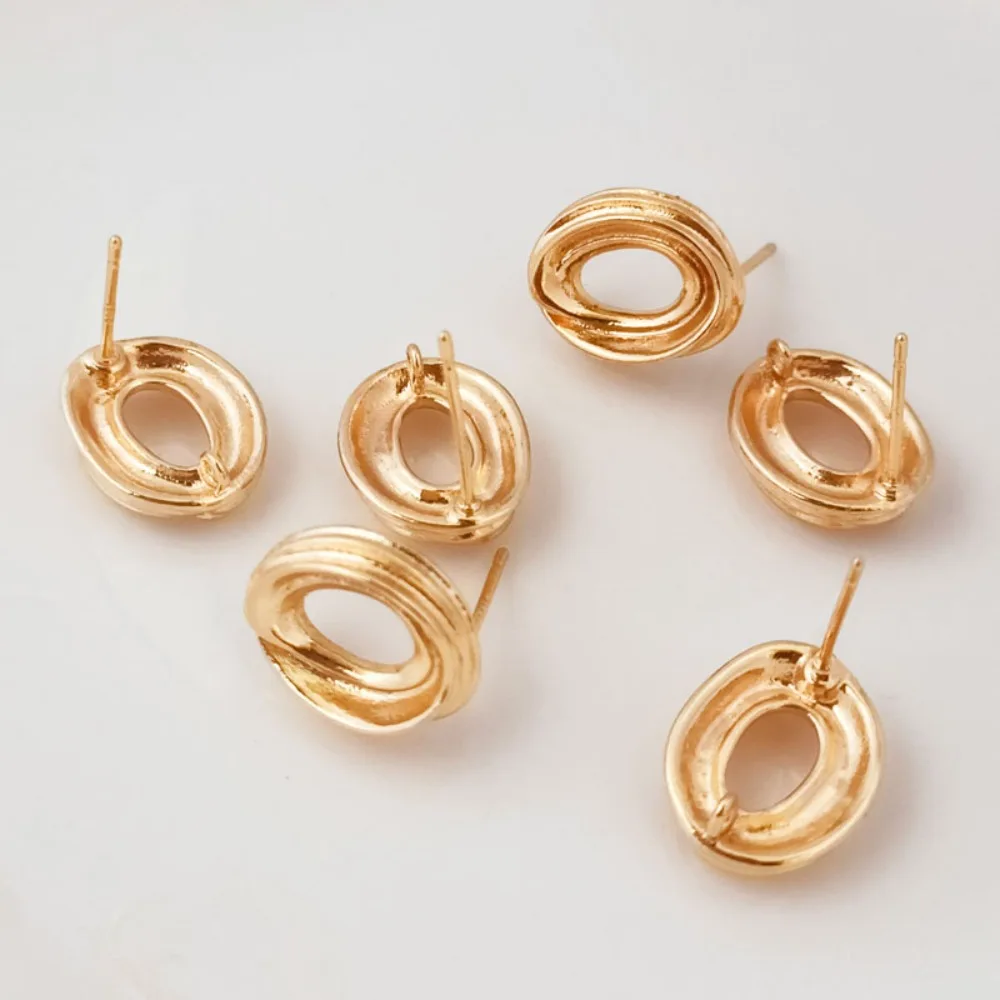 

14K Gold-plated Strong Oval Pendant Ring S925 Silver Ear Needle Earrings, Handcrafted DIY Accessory Materials