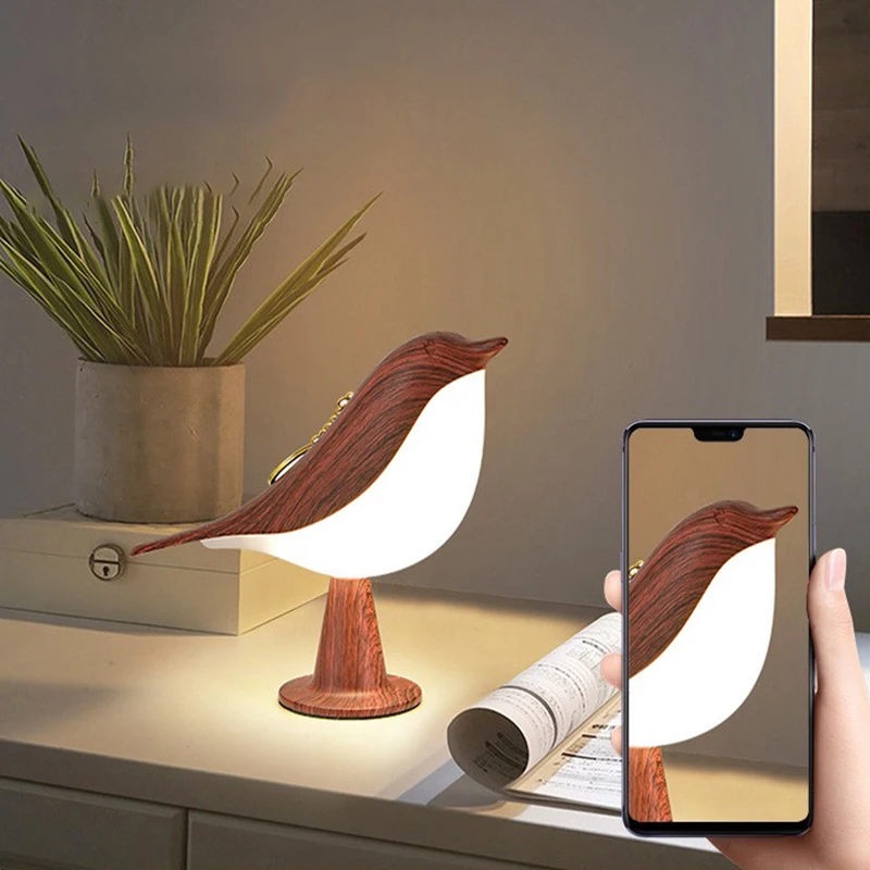 LED Bird Night Light Touch Sensor Table Lamp Creative Rechargable Dimming Bedside Lamp for Kids