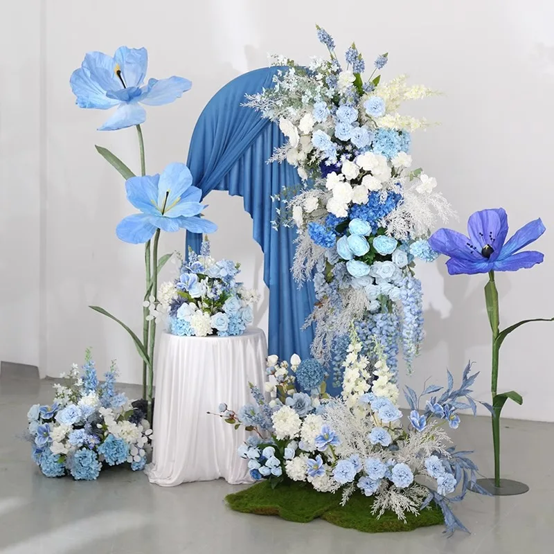 Blue White Rose Wedding Floral Arrangement Table Centerpieces Ball Event Arch Deco Hanging Corner Flowers Road Lead Floor Flower