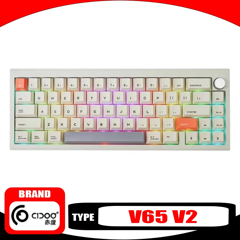 Cidoo V65 V2 Mechanical Keyboard Aluminium Alloy Multifunctional Knob Customized Wireless Gaming Keyboard Rgb Hot Swap Pc Gamer