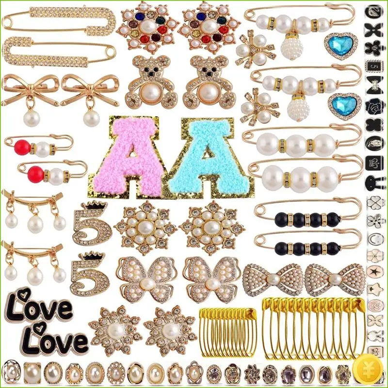 حجر الراين اللؤلؤ بروش دبابيس 96 قطعة دبابيس ودبابيس للنساء الذهب غير المرغوب فيه جورب دبابيس مجوهرات اكسسوارات