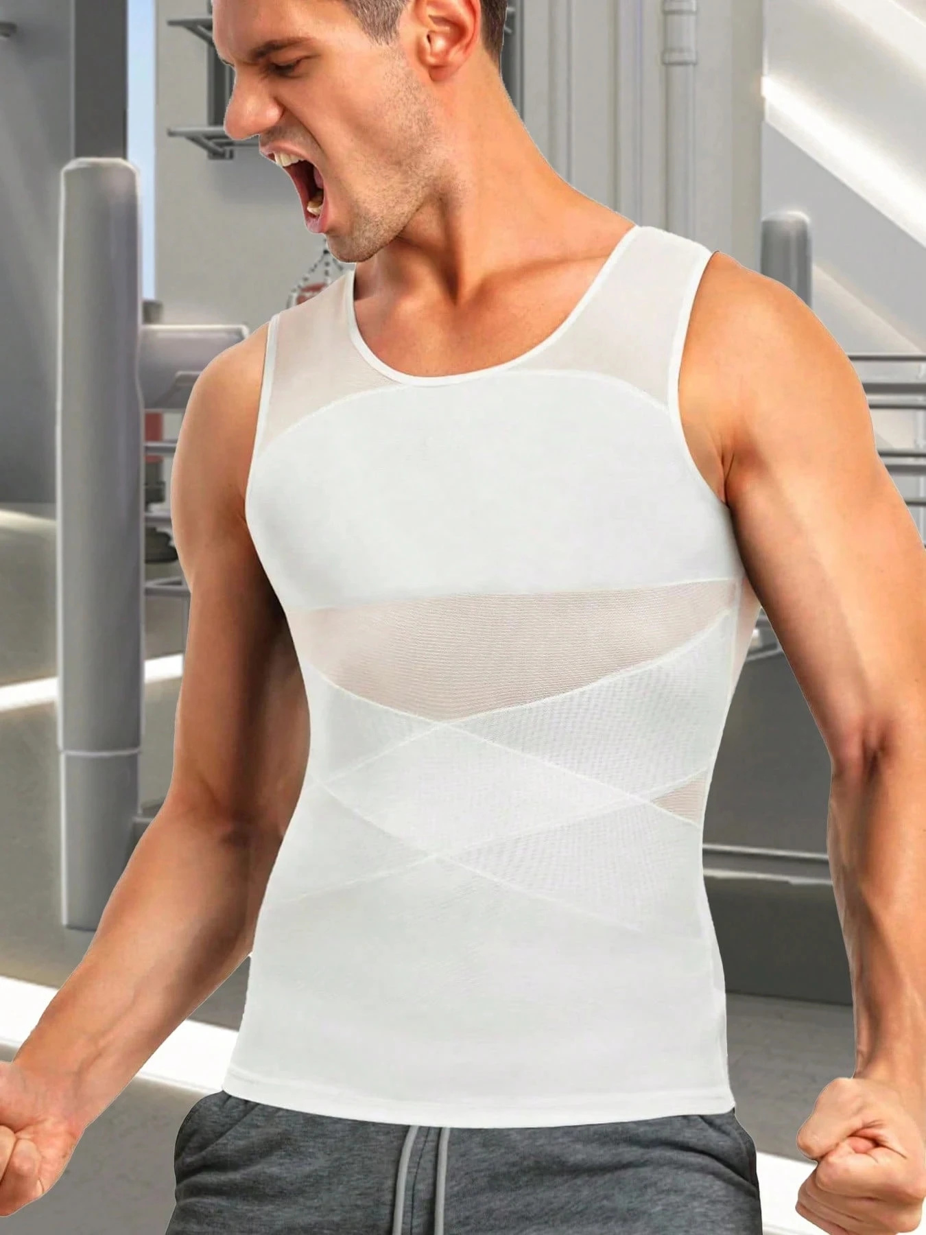 Mens Compression Shirt Slimming Body Shaper Vest Sleeveless Undershirt Tank Top Tummy Control Shapewear for Men
