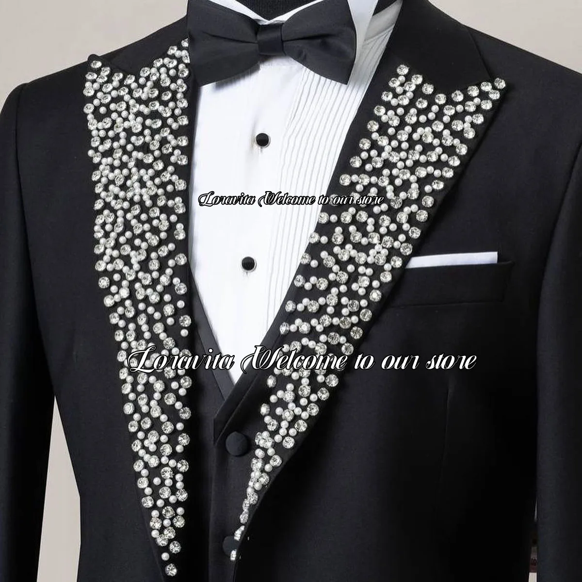 Sparkle Diamond 3 Pieces Sets Wedding Groom Slim Ternos Completo Luxury Beaded Tuxedos Men Suits Dinner Party Male Prom Blazers