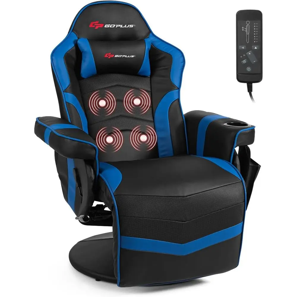 Massage Gaming Chair, Racing Style Gaming Recliner w/Adjustable Backrest and ootrest, Ergonomic High Back PU Leather Computer Oi