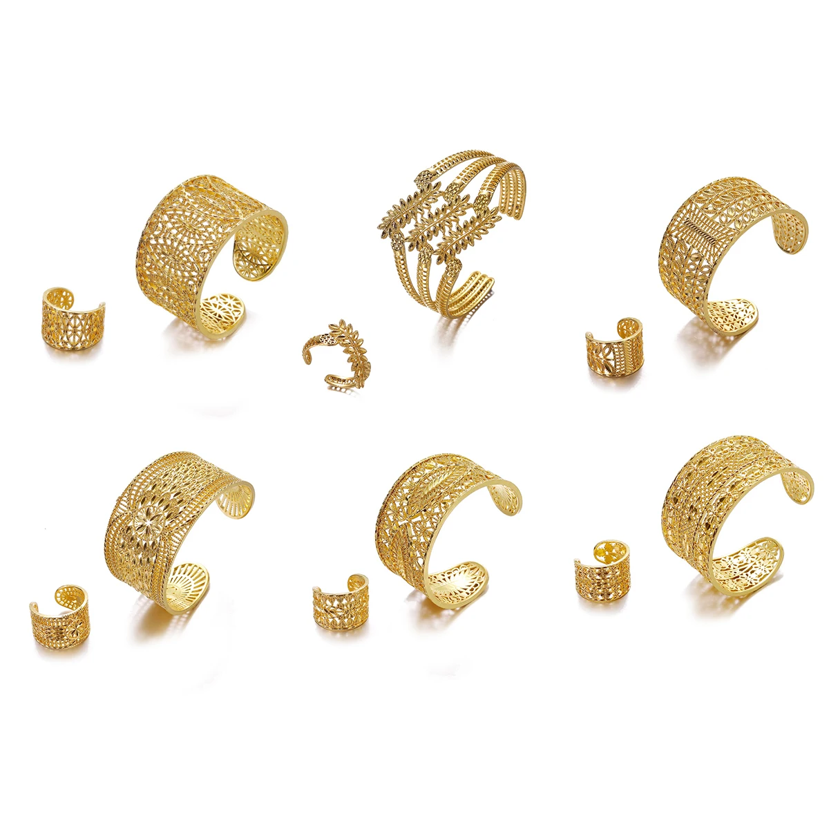 

Dubai Ethiopia Gold Hollow Bangle With Ring For Women Arabic African Bangles Party Jewelry