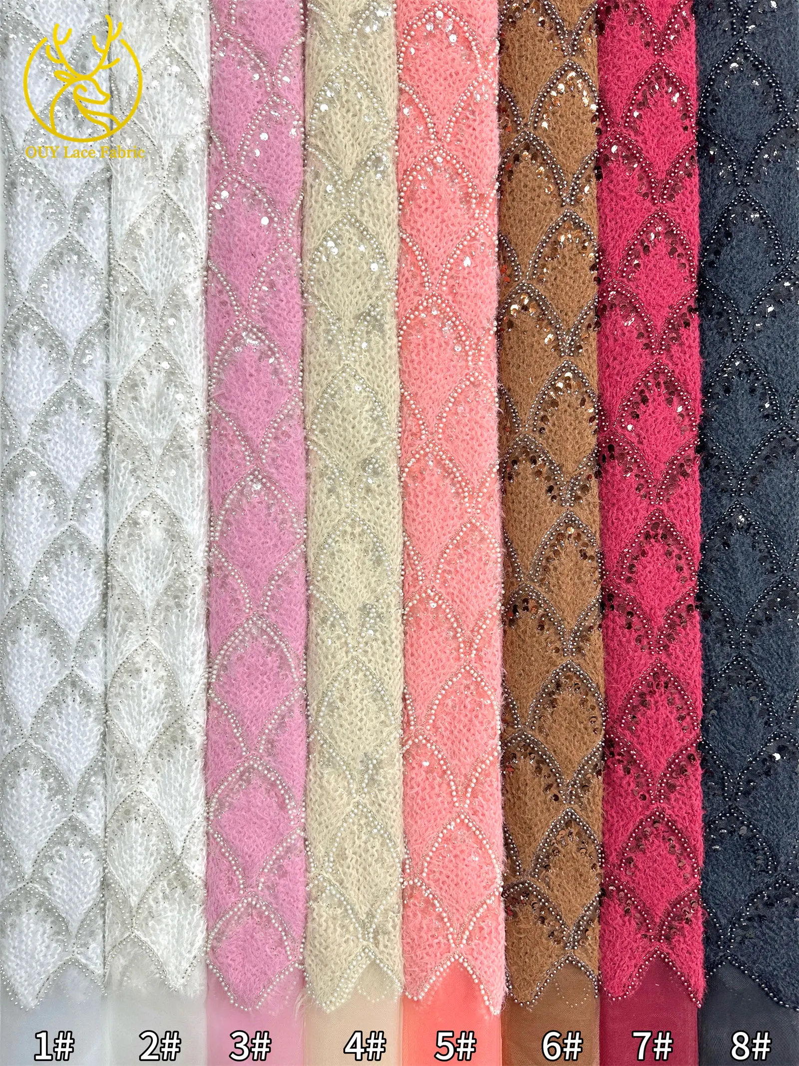 Hochwertiger 3D Nigerianischer Pailletten-Tüll-Spitzenstoff, 5 Yards, afrikanischer handgefertigter Perlen-Spitzenstoff für Damen-Partykleider zum Nähen – Detail 30
