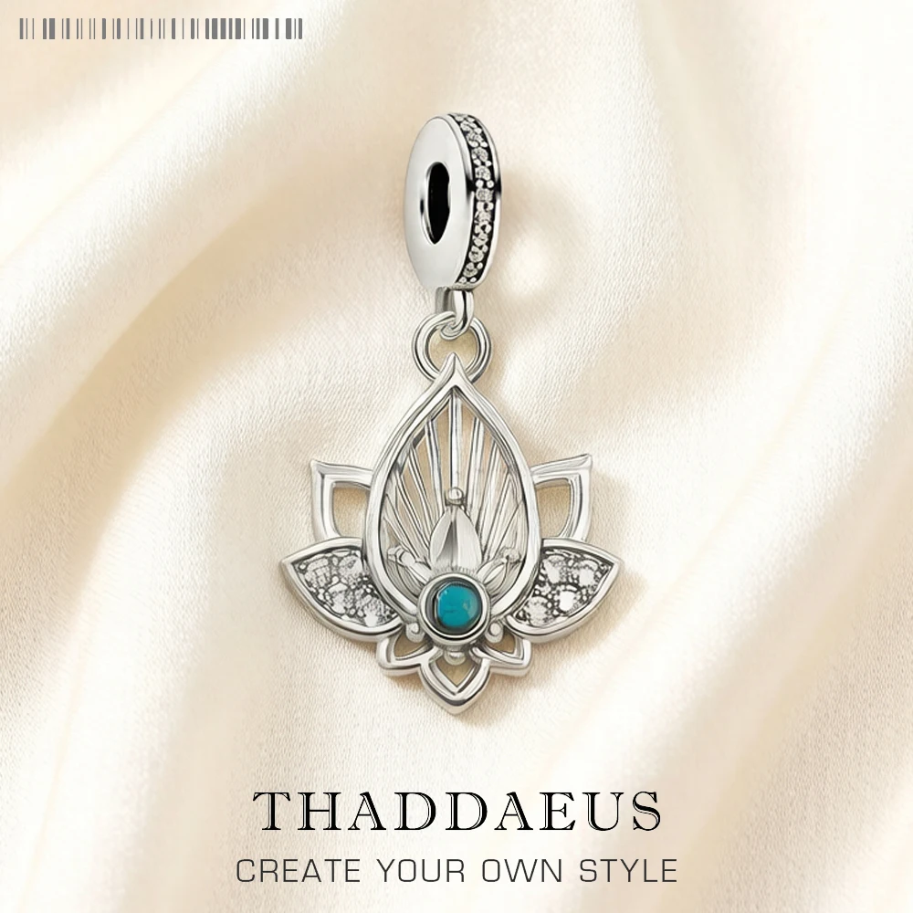Trendy Buddhism Lotus Pendant Charm For Women Minimalist 925 Sterling Silver Turquoise Gift