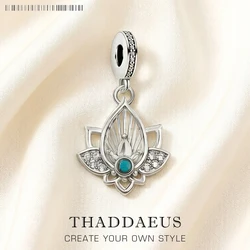 Trendy Buddhism Lotus Pendant Charm For Women Minimalist 925 Sterling Silver Turquoise Gift