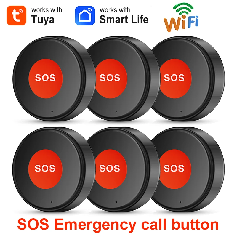 

Tuya WiFi SOS Emergency Panic Button Black Color Designed For The Elderly Patient Built-In Rechargeable Battery Smart Life APP