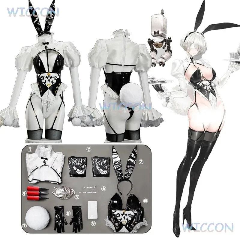 

asdh8@2B Cosplay Costume Maid Doujin Bunny Girl Sexy Uniforms Game NieR: AutomataHeadwear Props Wig Halloween Party Role Play Cl
