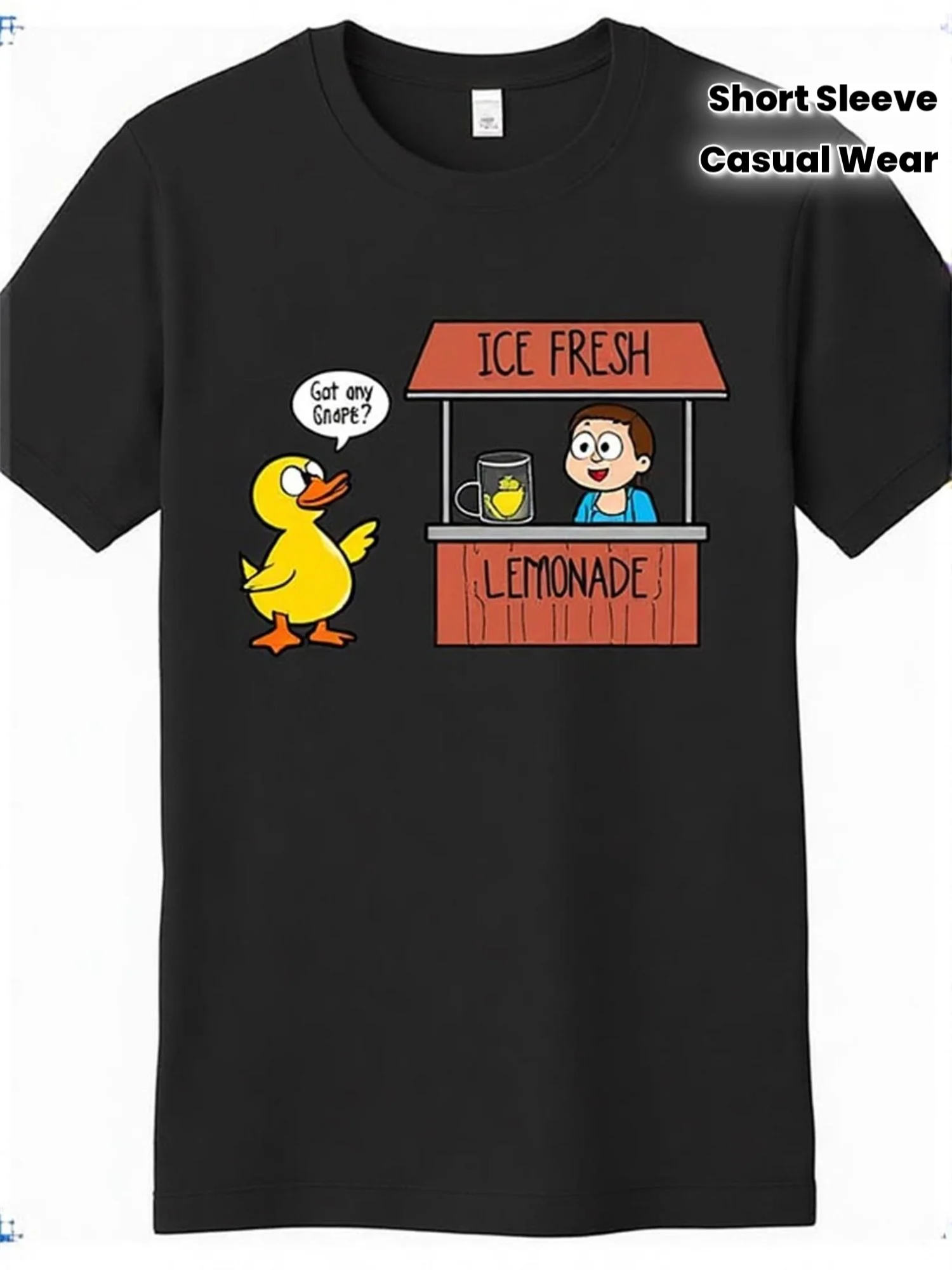 Men's Fun Duck Lemonade Song T-Shirt - Soft Casual Short-Sleeve T-Shirt Featuring Duck Lyrics and Lemonade Stand Design, Machine Washable Black T-Shirt, Suitable for Casual Wear, Novelty Gift, All-Season Wear (Sizes S-3Xl)