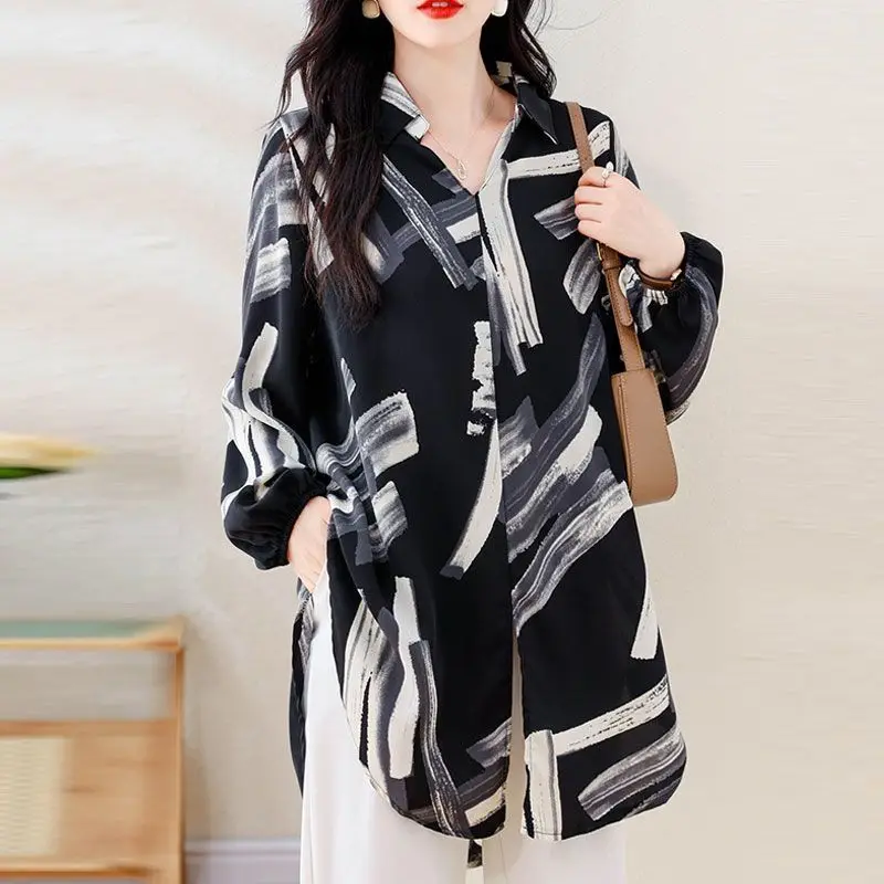 

Женская одежда, новинка весны 2024, свободные универсальные топы, пригородные блузки, винтажные полосатые рубашки с длинными рукавами и пуговицами с принтом