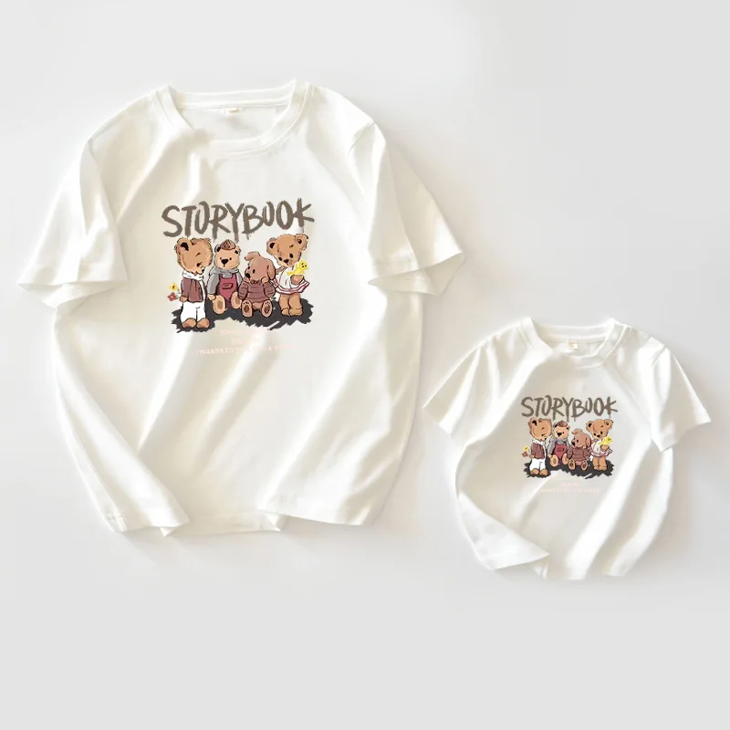 Fried Street Cartoon Parent-child T-shirt A 2024 New Summer Mother-child Baby Style Mother-daughter Dress