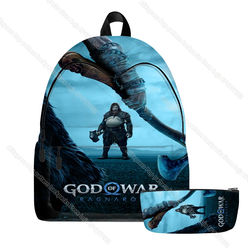 2pcs God of War Ragnarok Backpack Bags Children Bookbag Kids Kratos Atreus Knapsack Boys Girls Cartoon Schoolbags Gifts