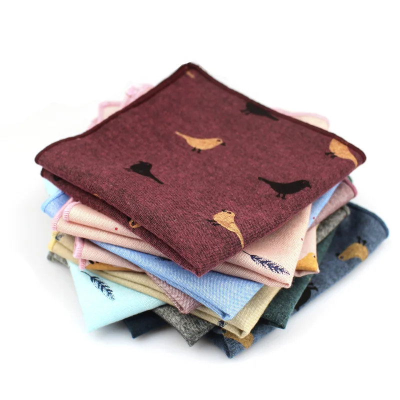 Men square handkerchief bird feather