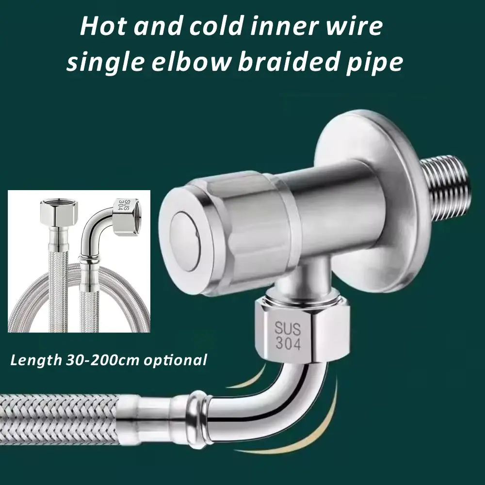 

Новый 90° ° Изгибная труба Впускная труба для унитаза Тканая трубка из нержавеющей стали 304, металлическая прямоугольная взрывозащищенная труба для холодной и горячей воды