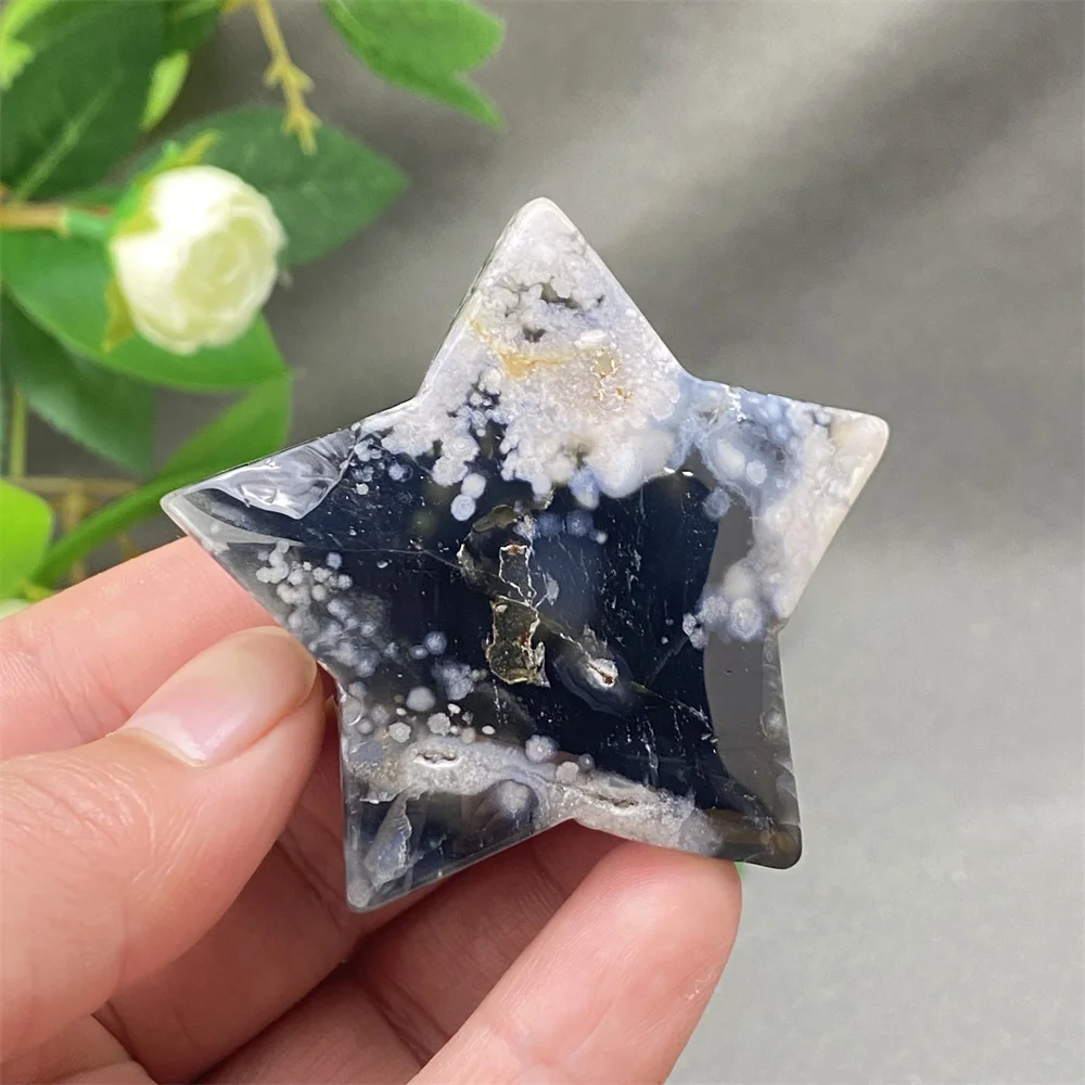 Natural Black Cherry Blossom Agate Crystal  Star Reiki Energy Desktop Decoration Unique Palm Stone Office Decor Gift Idea view 6