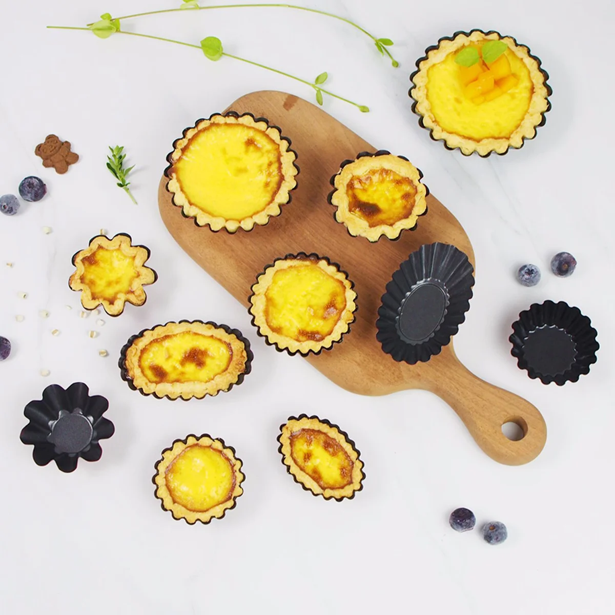 

3 pcs Alloy Steel Egg Tart Molds 8-Cavity Non-Stick Reusable Baking Cups For Cupcakes Muffins Cheesecakes Desserts Metal Tartlet