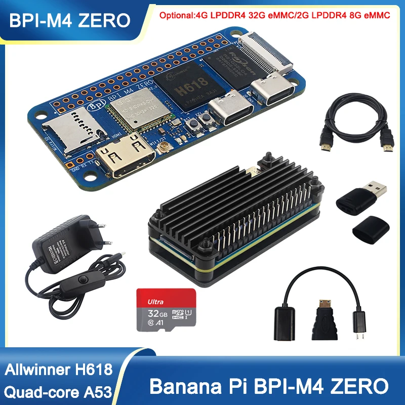 Banana Pi BPI-M4 Zero Allwinner H618 Quad-core Cortex-A53 Processor 4G LPDDR4 RAM 32G eMMC 2.4G/5G WiFi  Single Board Computer