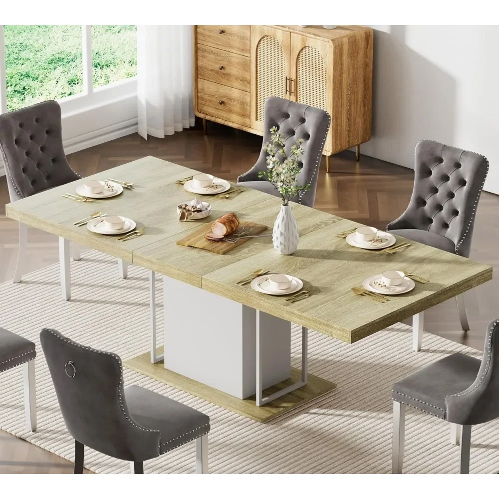 Mesa de comedor extensible, para cuatro seis ocho diez personas, transformador de mediados de siglo de 63 a 78 y 74 pulgadas