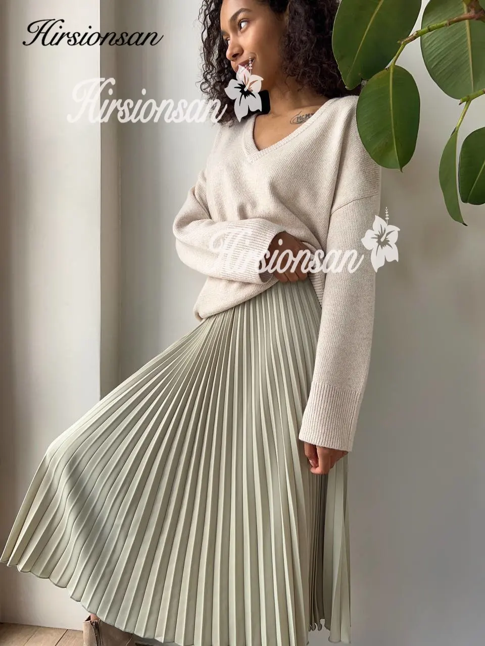 Hirsionsan Pleated Skirts Women 2023 Autumn New  Korean Fashion Vintage Solid A Line Skirt for Lady Chic Elegant Midi Skirt