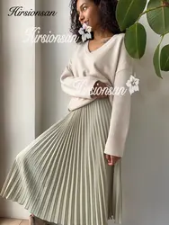 Hirsionsan-Saias plissadas para mulher, vintage, monocromáticas, linha A, chique, elegante Midi, moda coreana, novo, outono, 2023