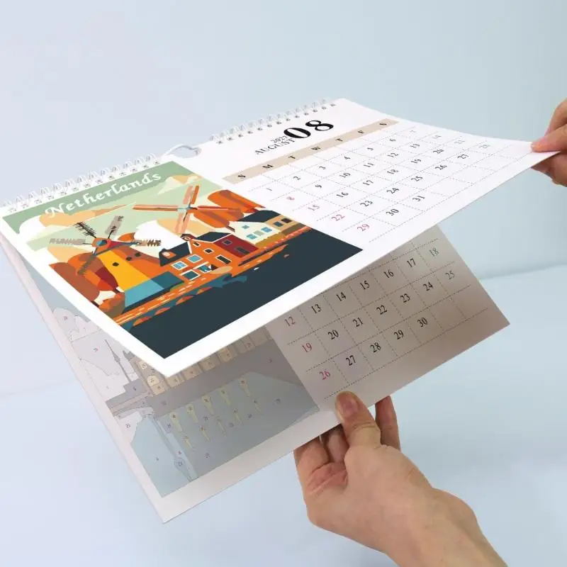 2027 DIY Desk Calendar with Illustrated Top-Bound Pages, Number-Guided Painting Activity, and Selves-Standing Display D2RC