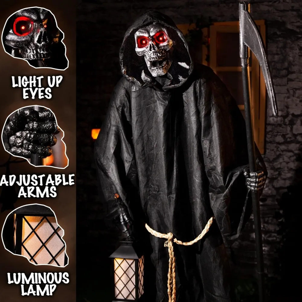 Halloween Animatronics 6 Ft Grim Reaper - Animated Skeleton Decoration with Sound & Sensor Activated, Creepy Voice, Spooky