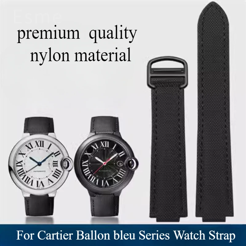 Original for Black Bay Nylon Watch Strap for Cartier Strap Ballon Bleu Series Male and Female Cartier Convex Interface Black