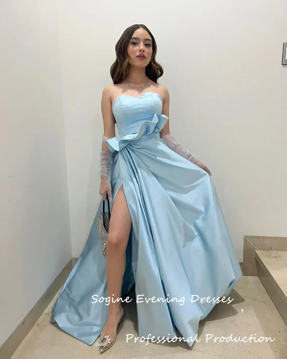 Querida vestidos de baile de cetim para mulheres alta divisão até o chão vestido de festa de casamento com mangas destacáveis longo فساتmavera