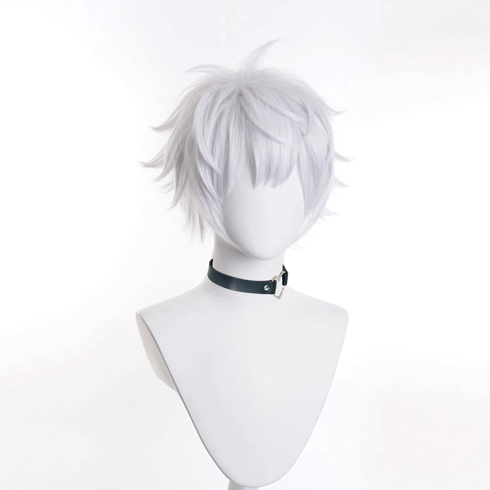Short White Synthetic Straight Wig Anime Game Cosplay Heat Resistant Fluffy Men Wig for Daily Party image 4