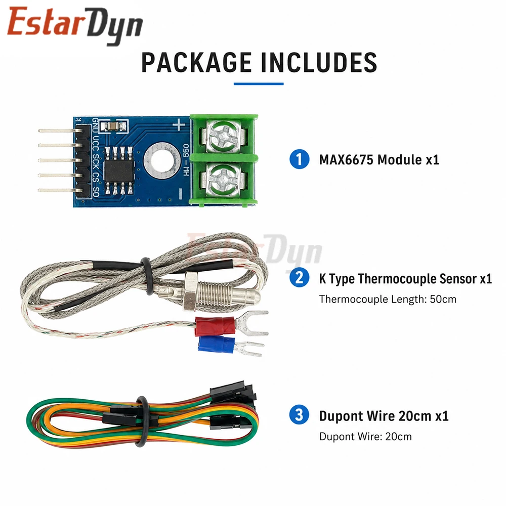Estardyn MAX6675 Module + K Type Thermocouple Sensor + Dupont Wire MAX6675ISA KIT 3-5V