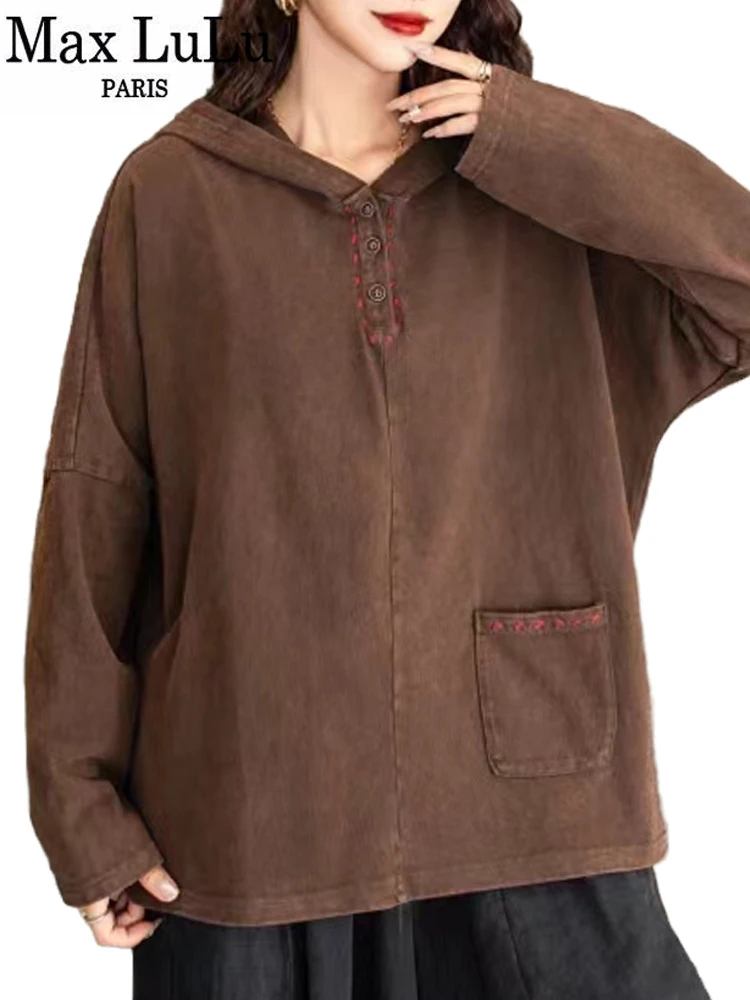 

Max LuLu Designer Winter Clothes Womens Fashion Vintage Hooded T-shirts Ladies Embroidery Casual Classic Big Size Cotton Tops
