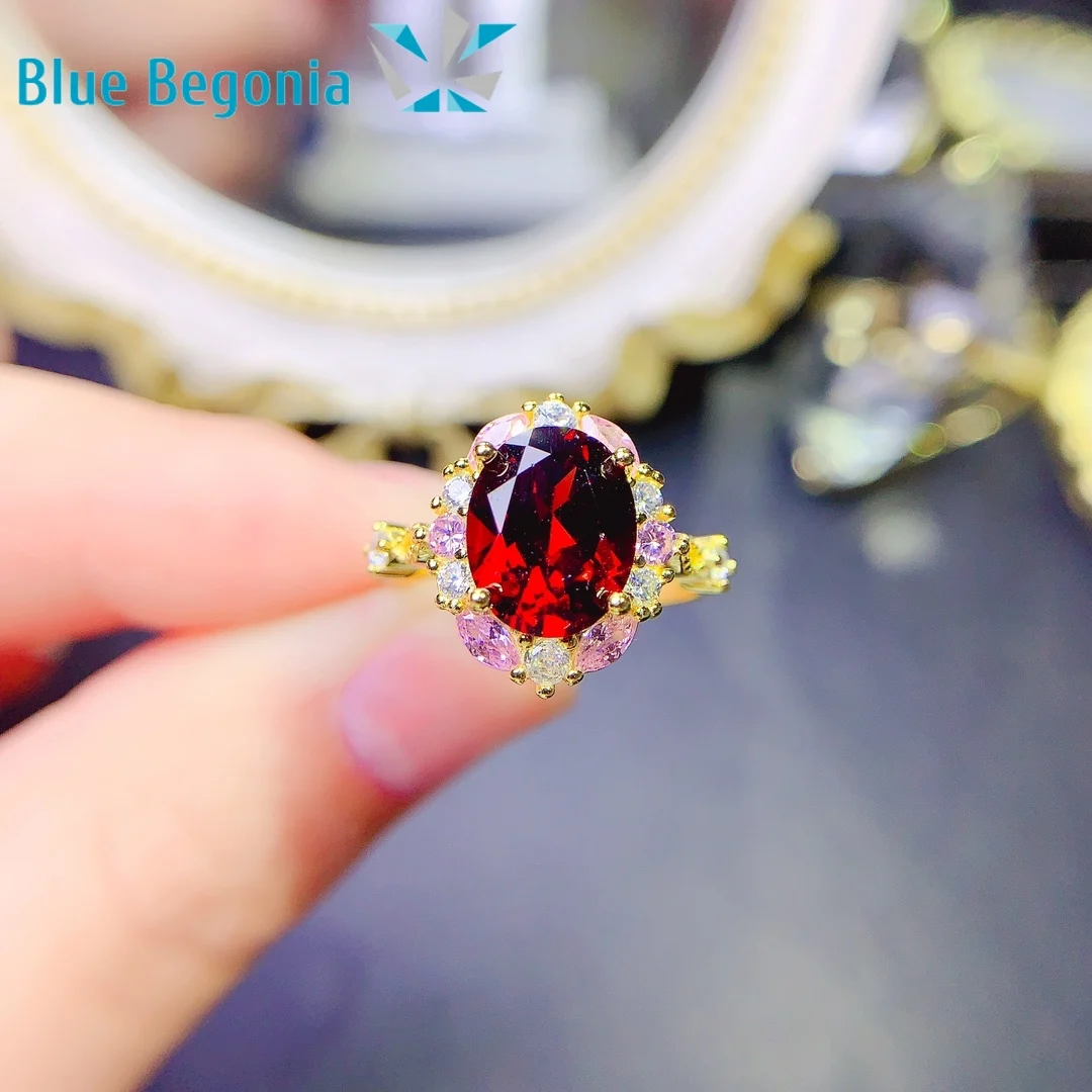 Natural Pyrope Garnet Ring 925 Sterling Silver Fine Luxury Jewelry  for Women  Classical Rings Gift 8*10mm Gemstone