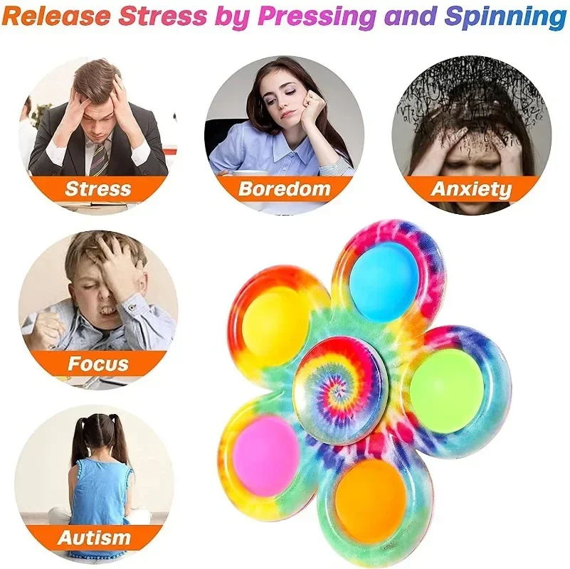 Divertente Tie Dye Semplice Fidget Spinner Dito Push Bubble Spinner a mano per ADHD Ansia Sollievo dallo stress Sensoriale Bomboniera per i bambini