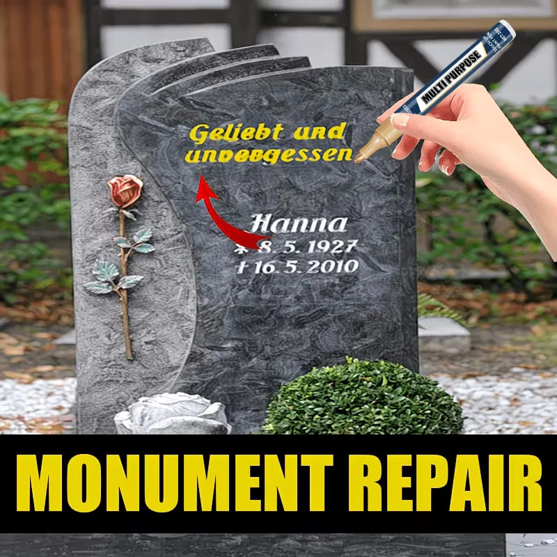 Tombstone Text Restoration Pen – Golden-Tracing Inscription Repair, Fade-Resistant. Memorial Tombstone Restoration Pen Keeps Bel