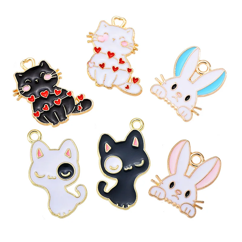 20 pcs/lot Fashion Enamel Heart Cat Pendant Making Accessories Charms for Women, Earrings/Necklace Handmade DIY Jewelry