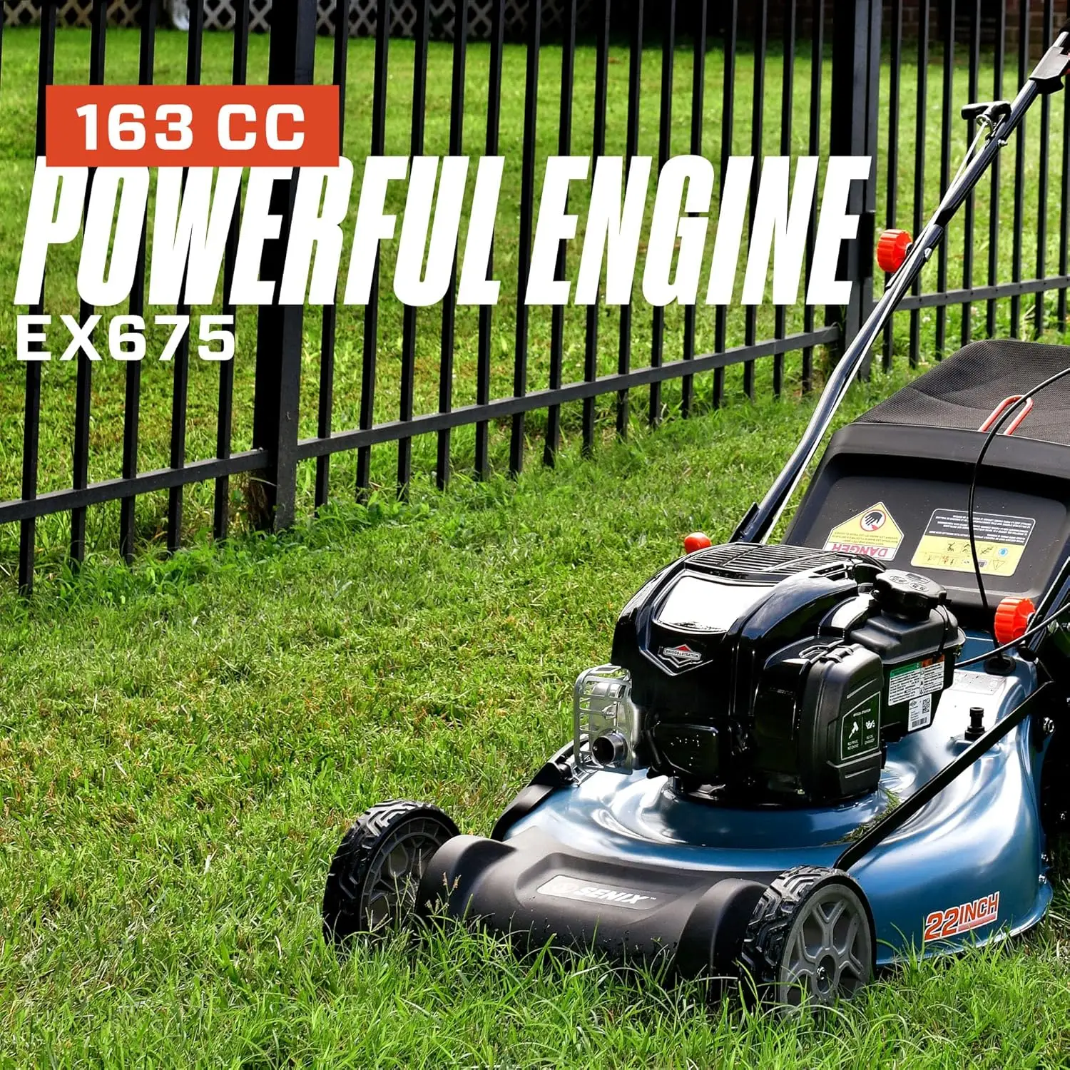 22-Inch Self Propelled Gas Lawn Mower with 163 cc 4-Cycle Engine, 3-in-1 Rear Wheel Drive Single Speed Lawnmower,