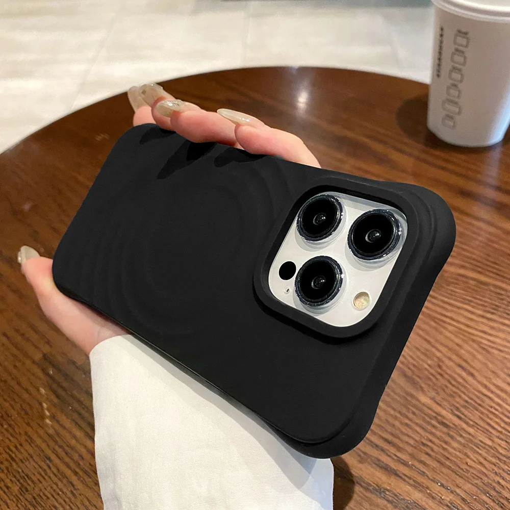 Water Ripple Liquid Silicone For Magsafe Wireless Charge Magnetic Case For iPhone 16 15 17 13 11 14 Pro Max Soft Shockproof Case