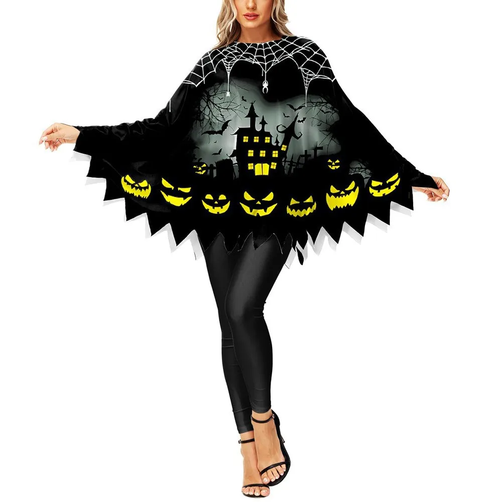 Funny Cloak With Pumpkin Spider Web Cosplay Costume Skull Ghost Monster Print Bag Halloween Party Outfit For Adult Kids Unifrom