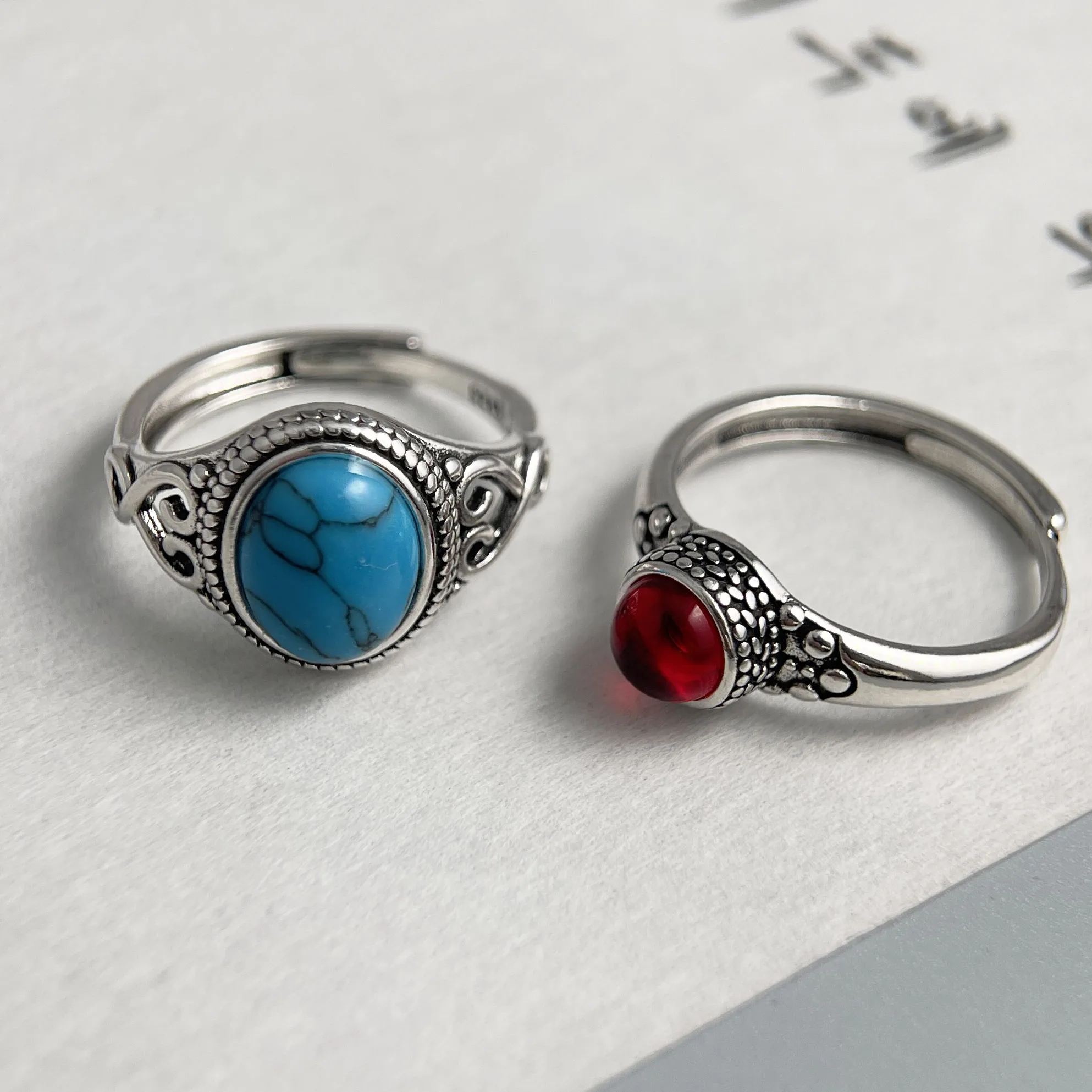 Couple's Minimalist Blue Stone 925 Sterling Silver Ring