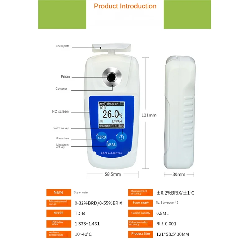 

A20F-цифровой рефрактометр, измеритель сахара, рефрактометр, цифровой измеритель сахара для фруктов, соков, напитков, диапазон измерения 0-55%