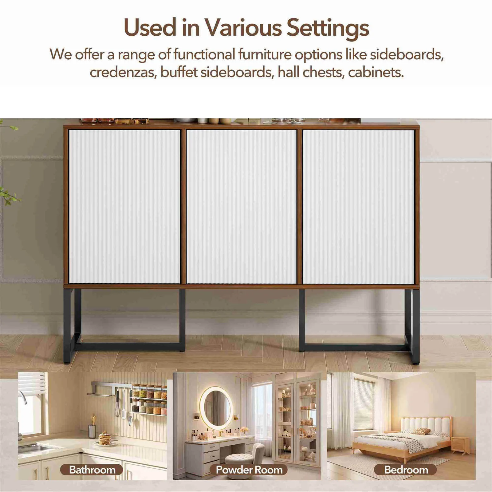 Kitchen Sideboard with Storage 3 Door Sideboard Buffet Kitchen Storage Cabinet for Kitchen Living Room Entryway Dining Room