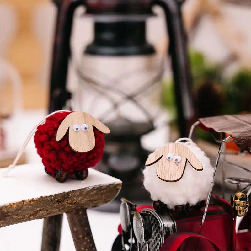 1 Stück kleines Schaf-Ornament, Weihnachtsbaumschmuck, Wolltier-Anhänger, handgefertigtes Holz-Accessoire für Zuhause, Weihnachten – Detail 6