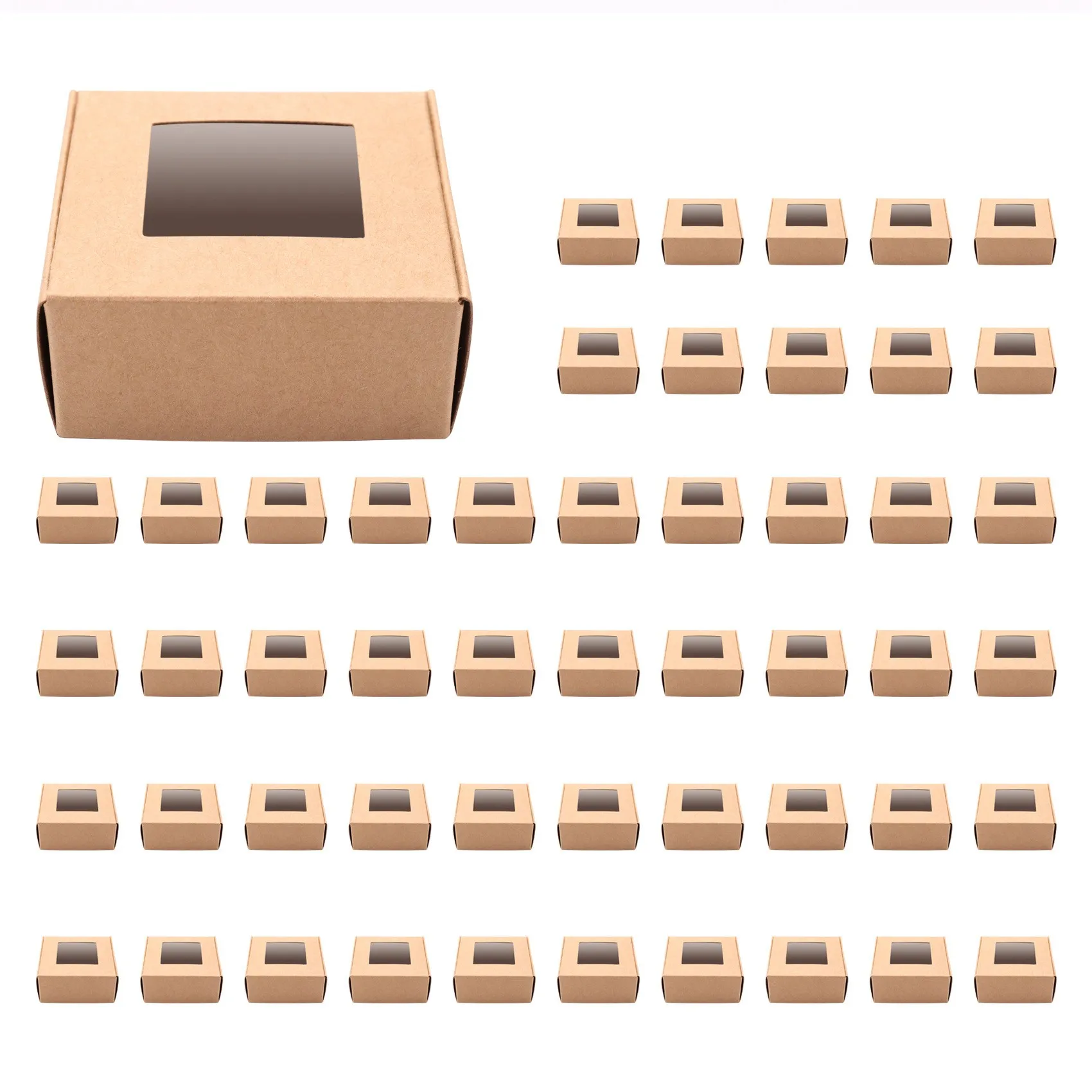 

A71Z 50 Pieces Mini Kraft Paper Box with Window Present Packaging Box Treat Box for Homemade Soap Treat Bakery Candy (Brown)