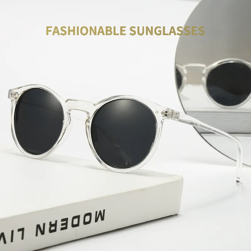 

2023 Fashion TAC Lens Polarized Sunglasses Retro Transparent Frame Sunglasses Women Driving Glasses Rice Nail Style UV400 Shades